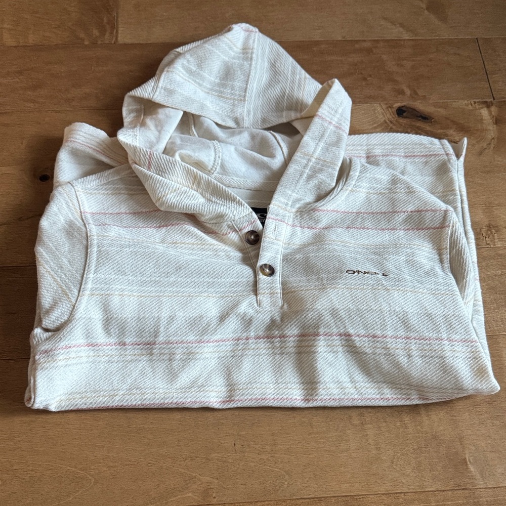 O'Neill Cream Hoodie with Subtle Pink Stripes